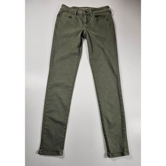 American Eagle size 4 green super stretch jeggings EUC ^ - Picture 1 of 6